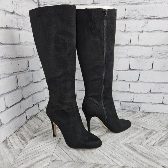 INC HIGH HEEL BLACK BOOTS Womens 8.5 M Knee High Stiletto Fabric Pointed Toe New - Picture 1 of 16